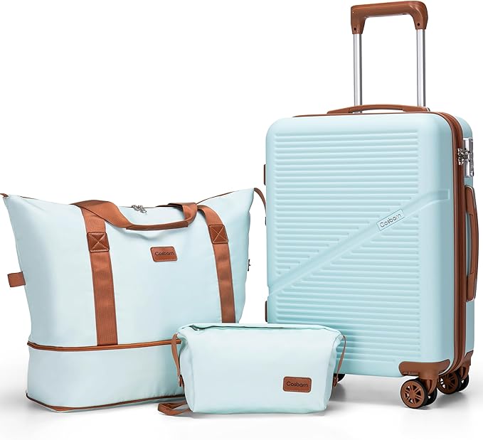Cosbarn Carry On Luggage Set 22x14x9 Airline Approved, 3 Piece 20 Inch Lightweight ABS Hardside Suitcases with Wheels and TSA Lock, Durable Waterproof Travel Suitcase for Men Women