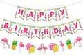 Zwiebeco Flamingo Happy Birthday Party Decoration Tropical Hawaiian Summer Supplies Pineapple Banner Bunting Garland for Kids Adults Aloha Luau Theme Accessories