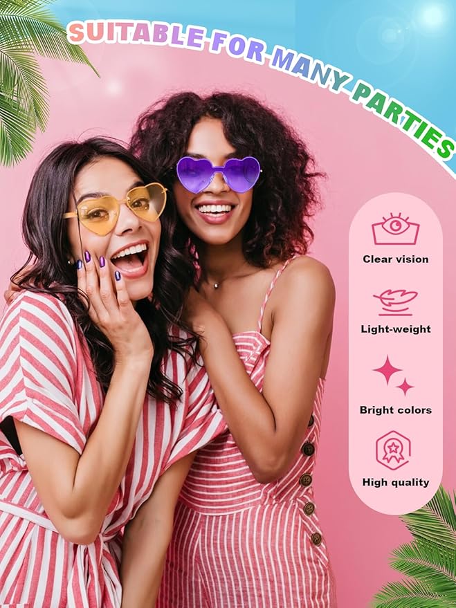 24 Pairs Heart Shaped Sunglasses for Women Colorful Glasses Fun Trendy Transparent Heart Sunglasses Party Favor