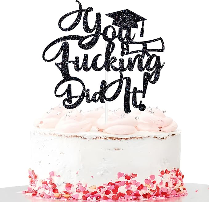 You Did It Cake Topper, Congrats Grad/So Proud of You, Congratulations, Class of 2026 College University Graduation Party Decorations, Black Glitter