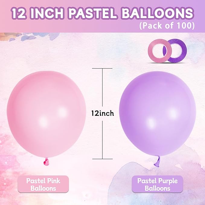 Pink and Purple Balloons 100 Pack 12 inch Light Pink Purple Latex Balloons for Girls Womens Butterfly Baby Shower Decorations Birthday Wedding, Engagements, Anniversary Party Decoration