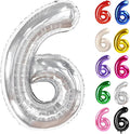 Silver Number 6 Balloon 40 Inch, 6 Balloon Number, 6th Birthday Decorations, Silver Party Supplies for Boys Girls