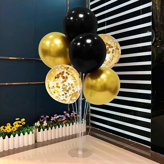 Black and Gold Balloon Stand Centerpiece Table Decorations Black and Gold Party Decorations for Birthday Wedding Retirement Anniversary Father's Day New Years Graduation 2026 (Black gold set5)