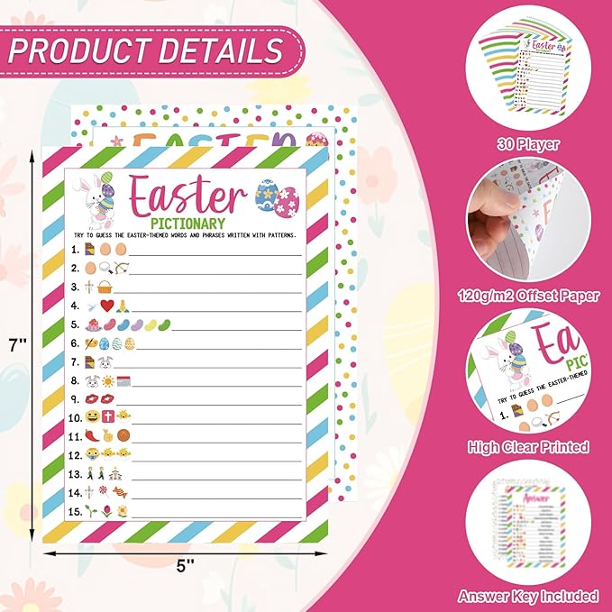 COCHIE Easter Party Games for Adults Family Office Large Groups, Words Pictionary Game, Guesstures Games, Word Scramble Game Spring Classroom Activities with Answer Key (Easter)