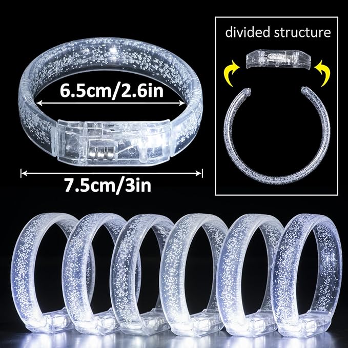 50Pcs White Wedding Party Supplies Set 10 LED Flashing Glasses 20 Light up Bracelets and 20 LED Blink Bumpy Rings Glow In Dark Romantic Valentine's day Neon Party Decorative Accessories