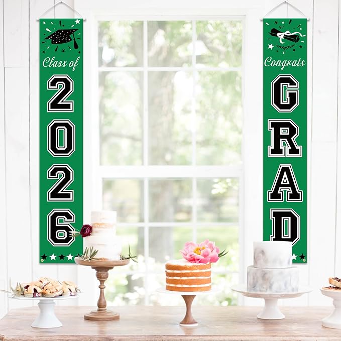 DAZONGE Green Graduation Decorations 2026 - Class of 2026 Porch Banner for Party Supplies - 2026 Graduation Party Decorations for Any Schools or Grades