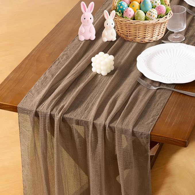 Socomi Nude Cheesecloth Table Runner Easter Spring Gauze 120 Inch Rustic Boho Cheese Cloth Runner for Wedding Party Baby Bridal Shower Centerpiece Decoration Holiday Home Decorations