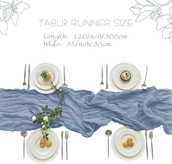 IVAPUPU 10 Pcs Cheesecloth Table Runner - 10ft Dusty Blue Easter Spring Boho Gauze Cheese Cloth Table Runners for Baby Shower Decoration Wedding Party Garden Farmhouse