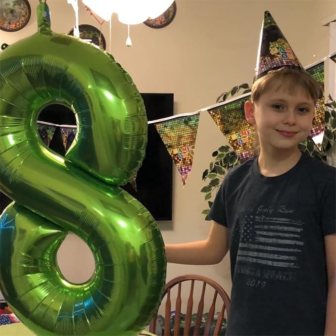 Green Number 5 Balloon for Girls Boys, 40 Inch Large Number 0-9 Foil Mylar Helium Digital Balloons Set for Women Men Jungle Birthday Graduation Anniversary Party Decorations Celebration Supplies
