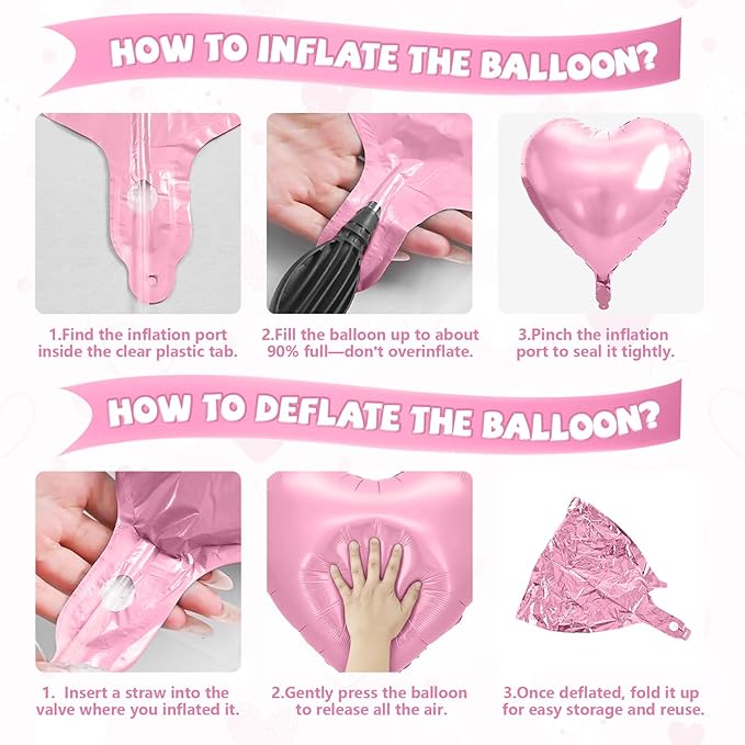 Pink Heart Balloons, 10 Pcs Pastel Light Baby Pink White Foil Heart Shaped Balloon, 18 Inch Cream Sand White Balloons Helium for Engagement, Brithday, Baby Shower, Wedding, Valentines Party Decoration