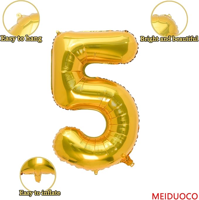 32 Inch Gold Number 5 Balloons Foil Ballon Digital Birthday Party Decoration Supplies (Gold Number 5 Balloon)