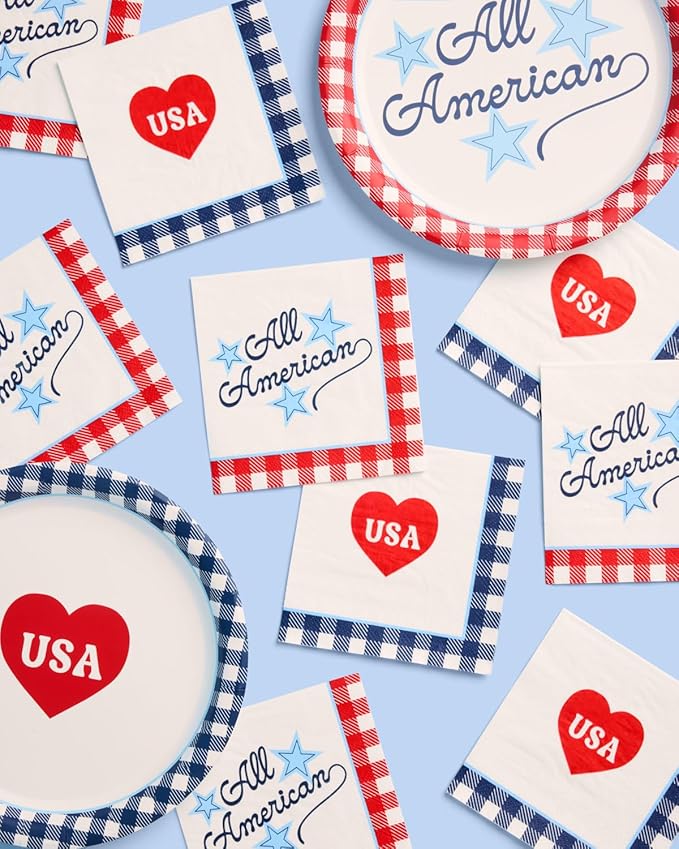 xo, Fetti All American Napkins - 24 Paper Napkins | 4th of July, Patriotic Party, USA Decor, Red White Blue, Americana, Independence Day, Summer BBQ