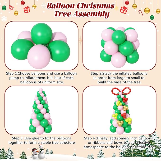 Christmas Balloon Arch Garland Kit, 123Pcs Long Green Red Paster Pink Gold Xmas Balloons with Candy Cane Foil Balloon for Merry Christmas Holiday Birthday Baby Shower Winter New Year Party Decorations