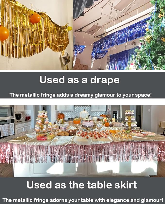 3 Pack Total 30 Feet Foil Fringe Garland Light Blue Metallic Wall Hanging Drapes Tassel Skirting Teal Tinsel Streamers for Parade Float Trailer Mardi Gras Party Birthday Wedding (Turquoise)