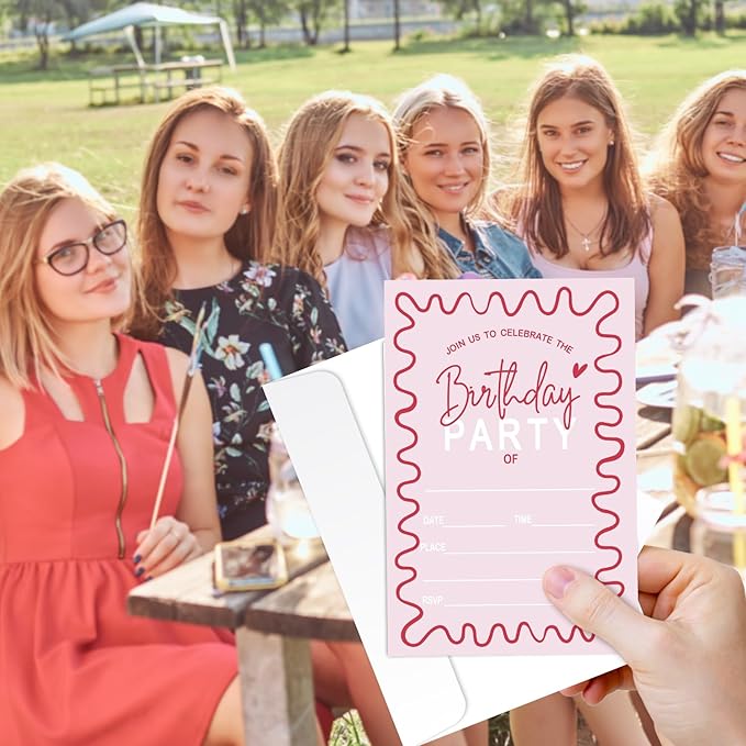 Pink Bow 21st Birthday Invites Cards Party Invitation Cards for Girls Kids Adults Party Invitations 4x6 Inch Invitations with Envelopes 20 Pcs Double Sided Invitation Card for Girls Birthday YT0079