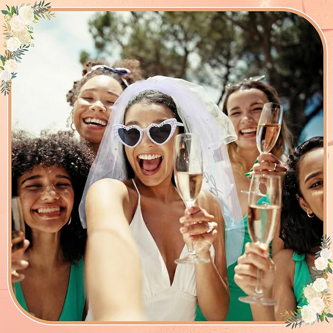 6 Pack Bachelorette Party Accessories with Heart Sunglasses Bride to Be Headband Sash and Veil White Lace Garters and Gloves for Bride Wedding Bridal Shower Bachelorette Party Favors