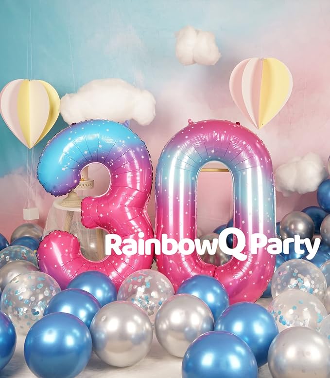 30 Number Balloons 40 Inch for Women Big Starry 0-9 Foil Mylar Large Number 30 Balloons Happy 30th Birthday Party Anniversary Decorations Supplies