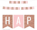 Andaz Press Personalized Hanging Pennant Banner Party Decorations, Rose Gold Glitter, Blush Pink, Happy 4th Birthday Olivia, 1-Pack, Approx. 5-Feet, Custom Name and Number