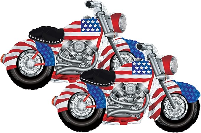 Set of 2 Patriotic Motorcycle 45" Foil Party Balloons