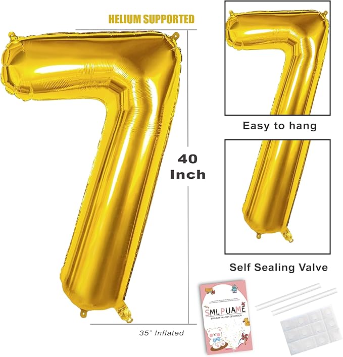 Smlpuame 40 inch Number Balloon 0-9 Gold Large Number 7 Balloons,Digital Balloons for Birthday Party Celebration Decorations Supplies, Helium Foil Number Balloons for Wedding Anniversary