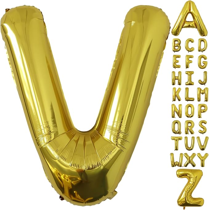Letter Balloons Gold Party Balloon - 40 Inch Large Gold Letter V Balloon, Letter Balloon Birthday Decorations, Balloon for Women Men Anniversary Party Decorations Supplies