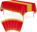 6 Pack Red and Gold Tablecloth Party Decorations Plastic Red Tablecloth Printed Gold Table Runner 54 x108 Inch Disposable Rectangle Table Cover for Birthday Wedding Graduation