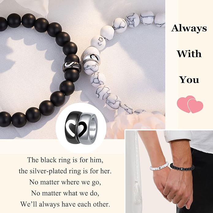 UNGENT THEM Matching Couple Ring Bracelets for Boyfriend Girlfriend Husband Wife Valentines Anniversary Birthday Engagement Gifts