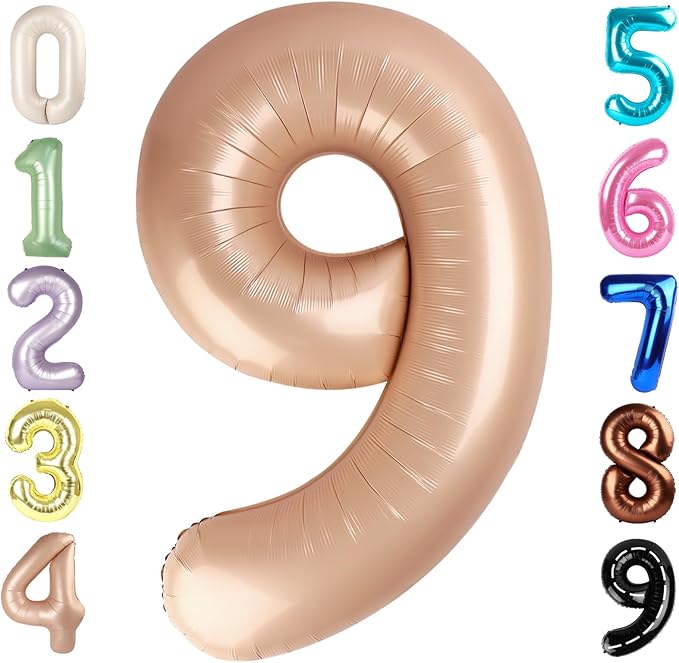 40 Inch Light Brown Numbers 9 Balloon, Balloons Decorations for 9 19 90 Birthday Party, Engagement, Wedding, Graduations, Photo Shoot Supplies