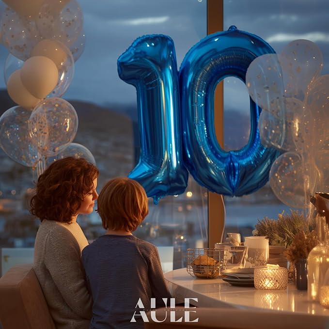 AULE 40 Inch Large 0 Balloon Numbers Blue, Big Foil Number Balloons, Giant Helium Happy Birthday Party Decorations for Man and Women, Huge Mylar Anniversary Party Supplies