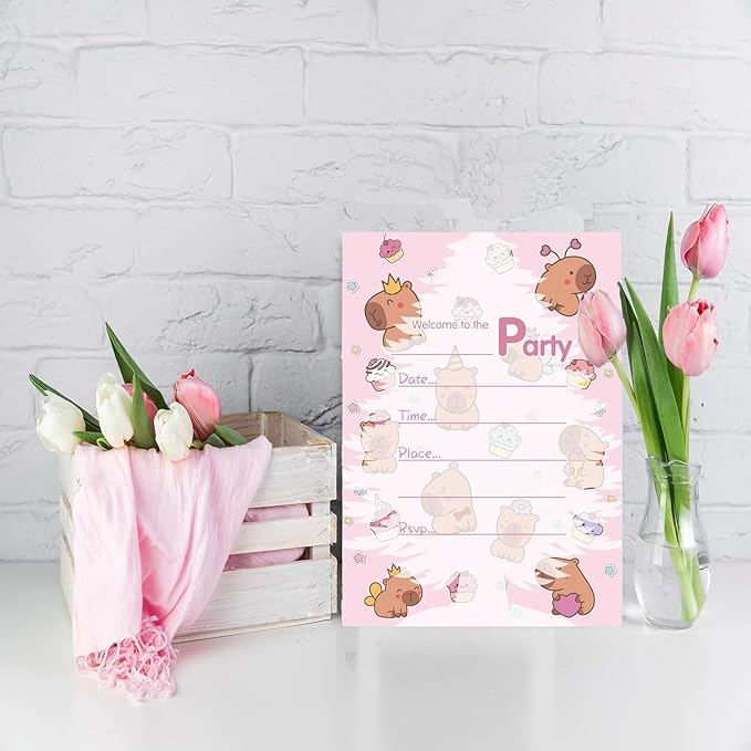 Capybara Birthday Party Invitations, Cute Capybara Birthday Invitations For Boys Girls, Birthday Invites, Theme Birthday Party Decorations, 20 Invitations with 20 Envelopes