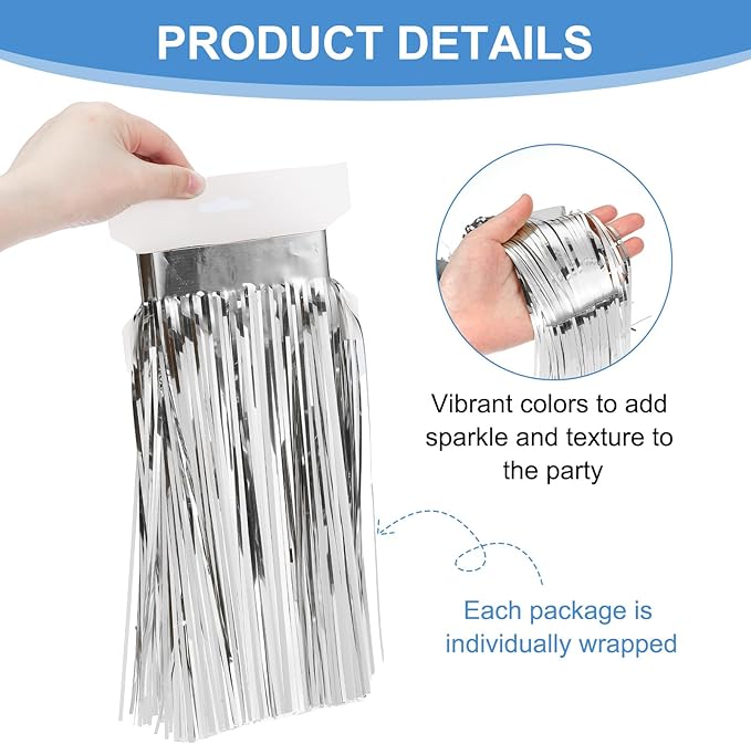 PATIKIL Foil Fringe Garland 10 Feet, 3 Pack Metallic Tinsel Streamers Fringe Banner Wall Hanging Curtain Backdrop for Wedding Birthday Christmas New Year Party Decoration, Silver Tone
