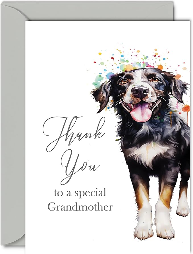 Thank You Cards for Grandmother - Party Dog - Thankyou Cards for Grandmother from Grandchildren Grandchild, Heartfelt Appreciation Card 5x7 Inch Thank You So Much Greeting Cards