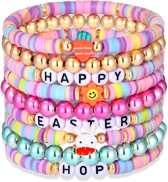 Surfer Heishi Bracelets for Women Stackable Rainbow Vinyl Disc Clay Beaded Stretch Bracelets Elastic Layering Friendship Bracelets Boho Summer Beach Jewelry