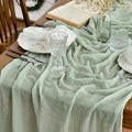 Artoid Mode Boho Cheesecloth Gauze Sage Green Wedding Table Runner, 160 Inch Seasonal Fabric Kitchen Dining Holiday Table Decor for Home Party Indoor