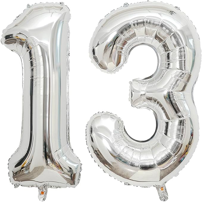 Large Silver 13 Number Balloons, 40 Inch Jumbo Number 13 Balloon, Silver Foil Mylar Balloons for Girl Sweet 13th/31th Birthday Party, Anniversary Decorations