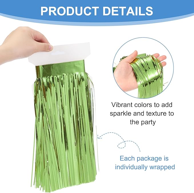 PATIKIL Foil Fringe Garland 10 Feet, 3 Pack Metallic Tinsel Streamers Fringe Banner Wall Hanging Curtain Backdrop for Wedding Birthday Christmas New Year Party Decoration, Light Green
