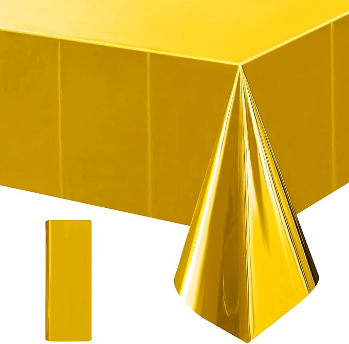 1 Piece Gold Foil Tablecloth 54 * 72 Inch Plastic Wedding Birthday Party Table Cloths Waterproof Disposable Table Cover for Christmas Graduation Elegant Event Anniversary Party Supplies