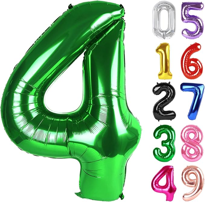 Dark Green Number 4 Balloon 40 Inch, 4th Birthday Party Decorations for Children, Giant 4 Foil Balloon for Party Supplies