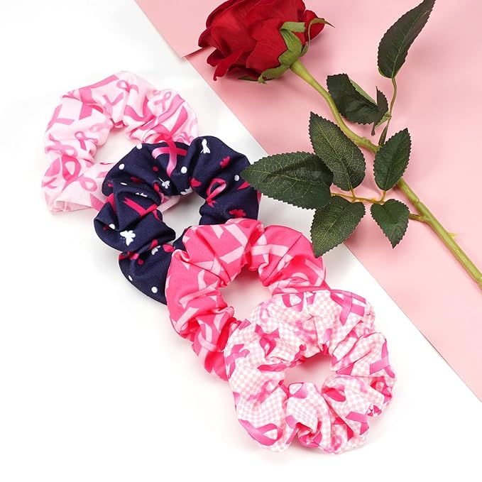 Hair Tie Breast Cancer Hair Scrunchies Pink Ribbon Hair Ties for Women Girls Plaid Butterfly Breast Cancer Awareness Elastic Scrunchy Hair Accessories Gift