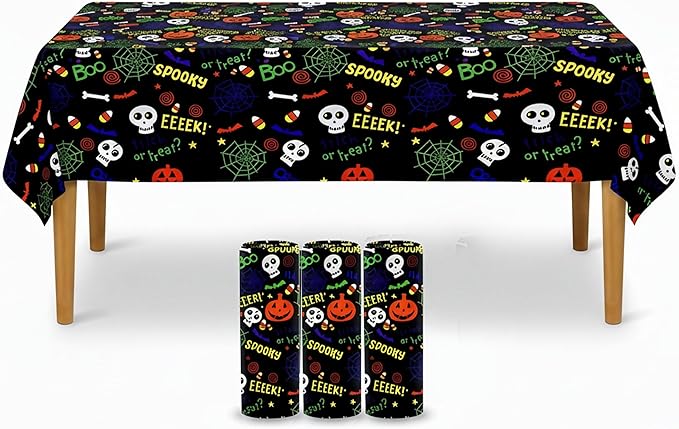 KatchOn, Plastic Halloween Tablecloth- XtraLarge 54x108 Inch, Pack of 3 | Plastic Table Cover for Halloween Decorations Indoor | Spooky Table Cloth, Spooky Party Decorations | Happy Boo Day TableCloth
