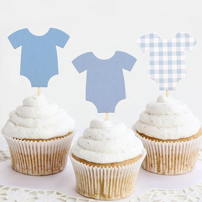 Blue Bodysuit Cake Topper - Blue Gingham Cake Topper,Baby Shower Decoration,Girl Boy/Gorl Baby Shower Decor(blue)