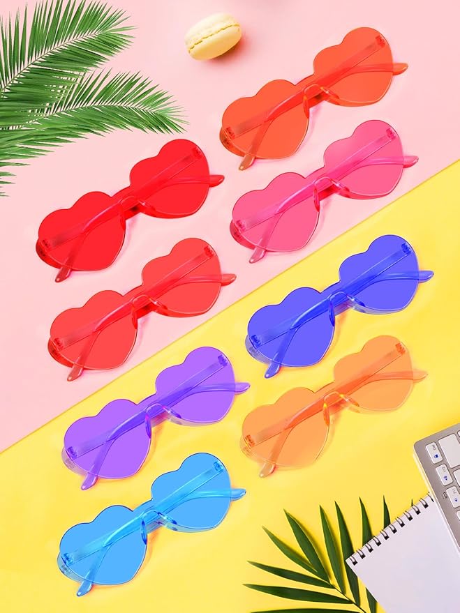 12 Pairs Heart Shaped Sunglasses for Women Colorful Glasses Fun Trendy Transparent Heart Sunglasses Party Favor (Assorted Colors) (Pack of 2)