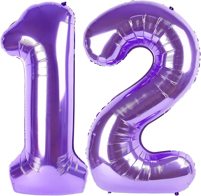 40 Inch Number Balloons, Purple Balloons 12th Birthday Decoration For Woman Man, Foil Number 12 Ballon for 12, 21 Anniversary, Bridal Shower, Graduation, Wedding, New Year, Valentine's Day
