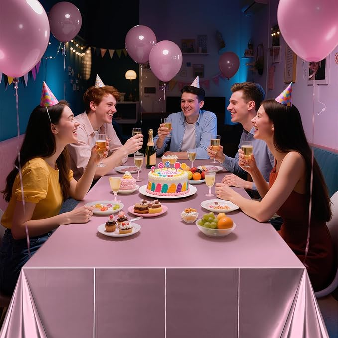 2 pcs Light Pink Tablecloth Plastic -Stunning Metallic Matte Finish, 40" x 108" Baby Shower Pink Table Cloth, Perfect for Valentine's Day Princess Girls Birthday Party Wedding Christmas Decorations