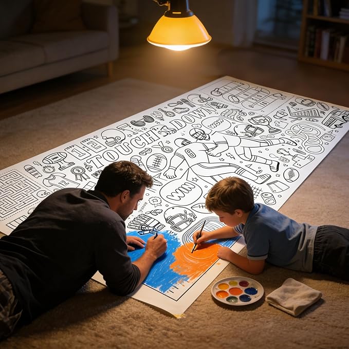 Coloring Tablecloth for Kids, 31 x 72 Inch Touchdown Theme Paper Coloring Poster Sports Party Games, Giant Coloring Activity Table Cover Decor, DIY Family Activities Drawing Tablecloth