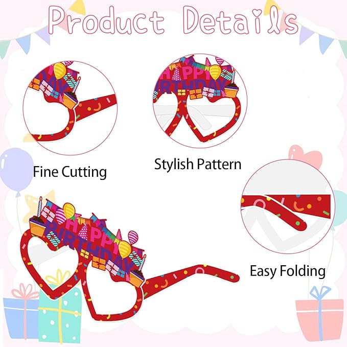12PCS Happy Birthday Glasses, Birthday Party Paper Eyeglasses Photo Booth Props for Birthdays Party Supplies Decorations