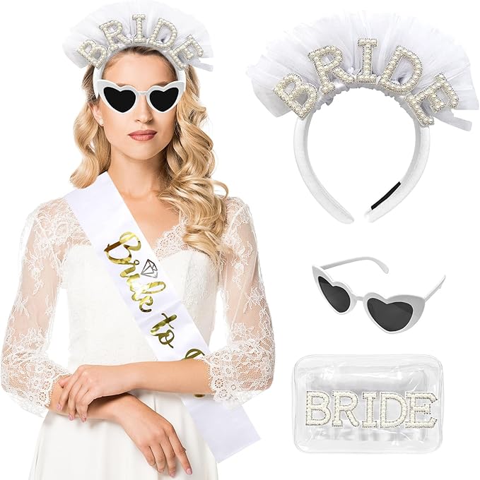 Pearl Bride Headband Decorations Heart Shaped Pearl Sunglasses Bridal Shower Camp Bachelorette Party Decorations Party Favors Engagement Bridal Headpiece Wedding Hair Accessories Gifts