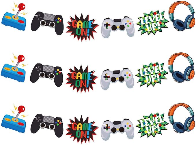 Video Game Happy Birthday Banner - Game On Controllers GamePad Birthday Decorations Party Decor Supplies for Kids, Boys, Girls, Baby Showers