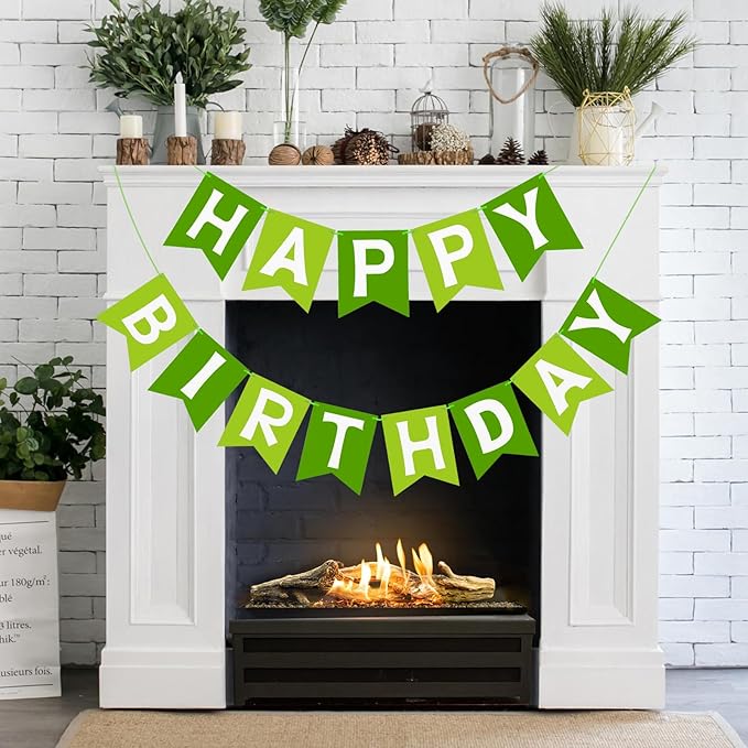 Green Happy Birthday Banner Birthday Party Banner NO DIY Happy Birthday Sign Birthday Pre-Strung Hanging Decoration for Women Men Girl Boy Party Supplies (Green)