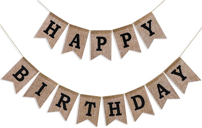 Happy Birthday Banner - Pre‑Strung Burlap Birthday Decorations and Reusable Birthday Sign for Men, Women & Kids | Party Supplies Backdrop (Black)